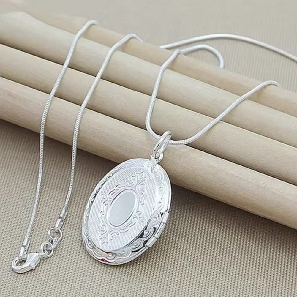 925 Silver Necklace w/ Locket Vtg Victorian Fashion Valentine's Birthday Gift